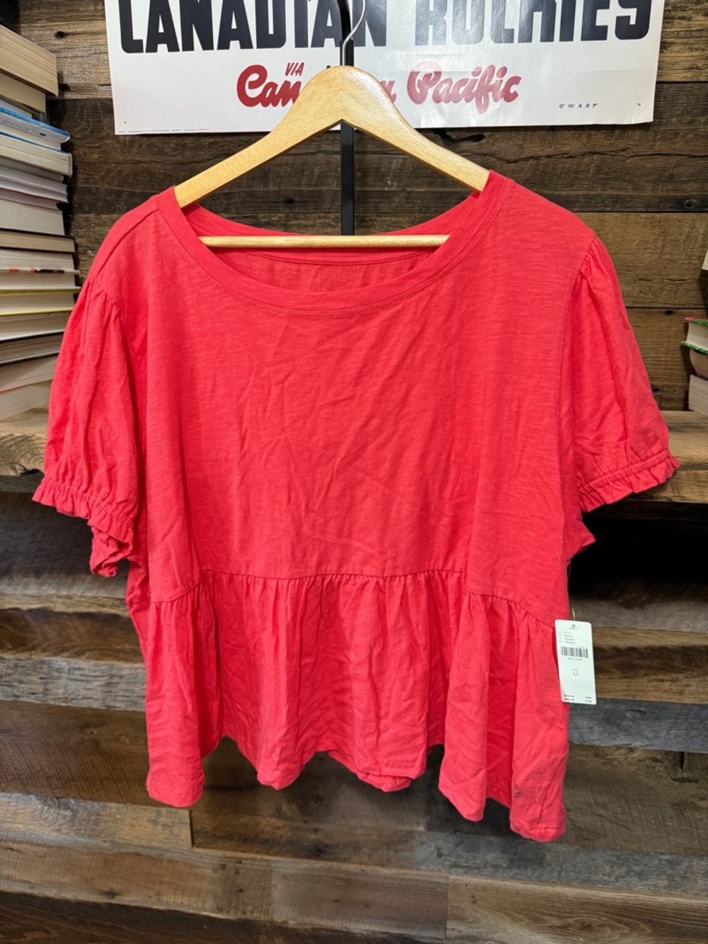 Anthropologie Red Peplum Short-Sleeve Top
